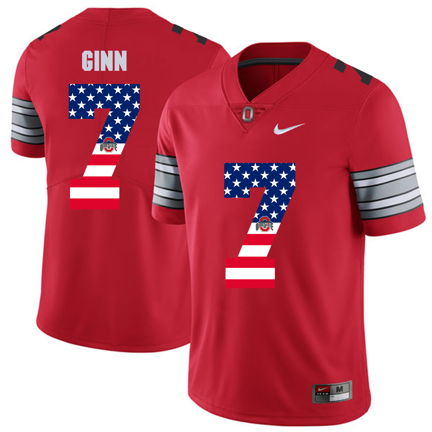 Men Ohio State 7 Ginn Red Flag Customized NCAA Jerseys